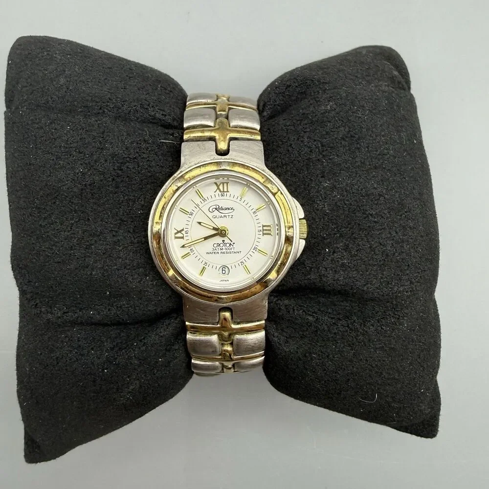 Vintage Croton Reliance Mens Two Tone Quartz Watch 23k Gold Plated